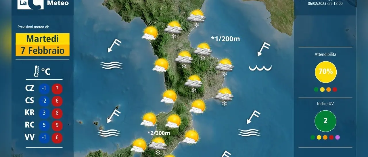 Fiocchi di neve anche sul versante jonico cosentino e crotonese: le previsioni per il 7 febbraio