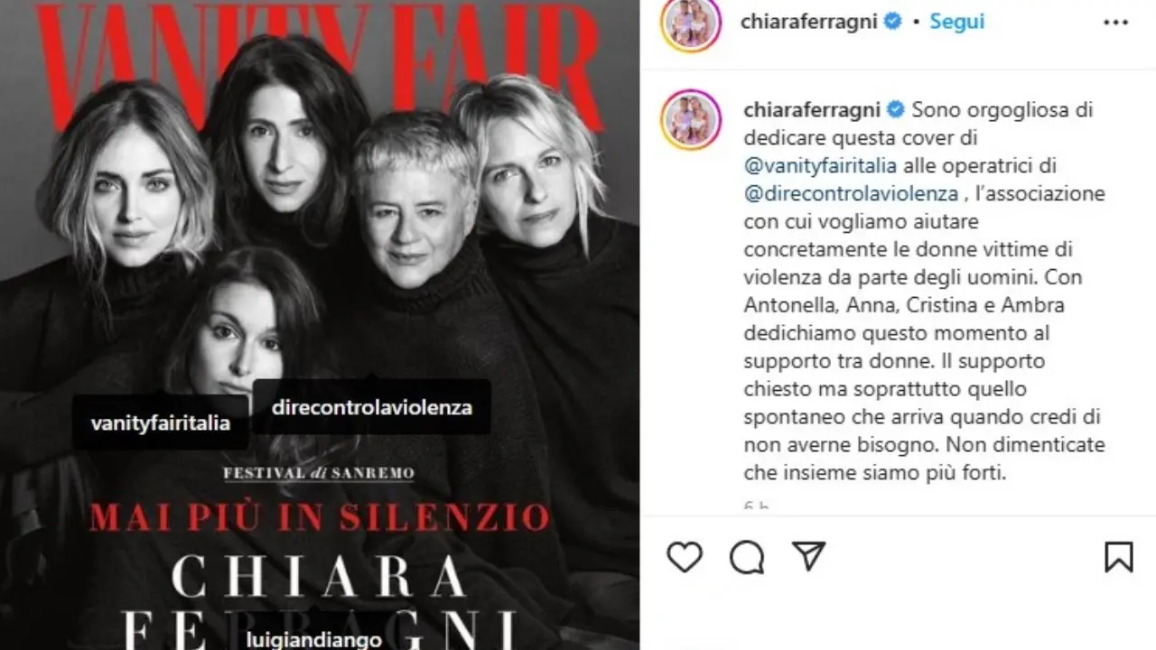 Chiara Ferragni in copertina su Vanity Fair con le operatrici di D.i.Re presieduta dalla cosentina Veltri