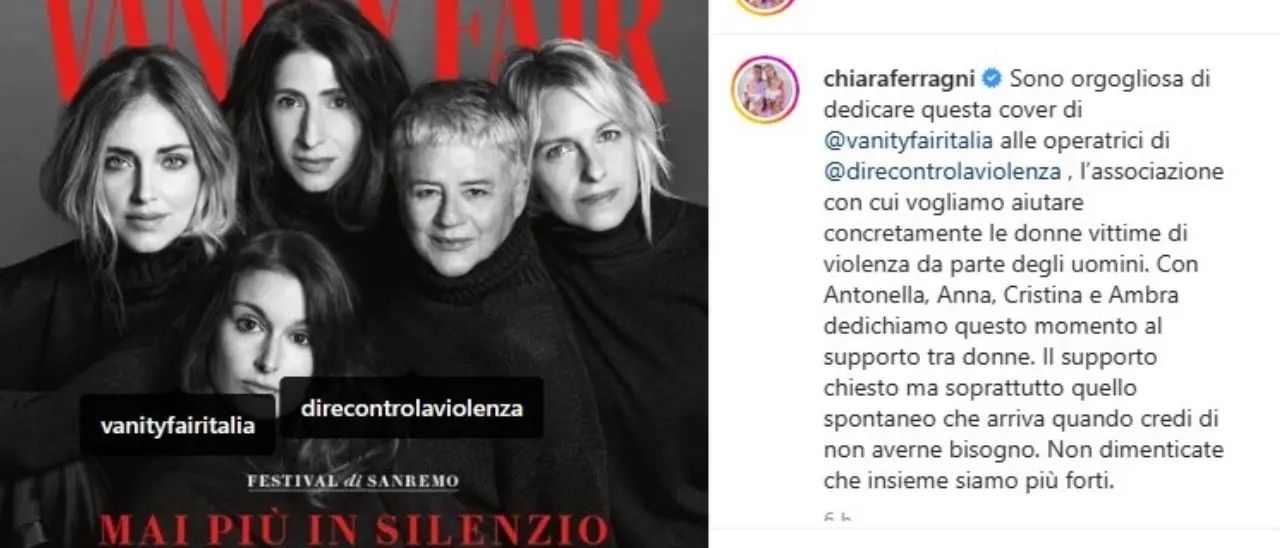 Chiara Ferragni in copertina su Vanity Fair con le operatrici di D.i.Re presieduta dalla cosentina Veltri