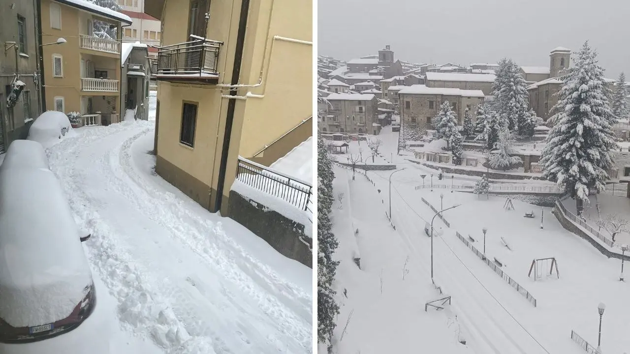 San Giovanni in Fiore sommersa dalla neve, in Calabria ancora fiocchi e forti raffiche di vento: le previsioni