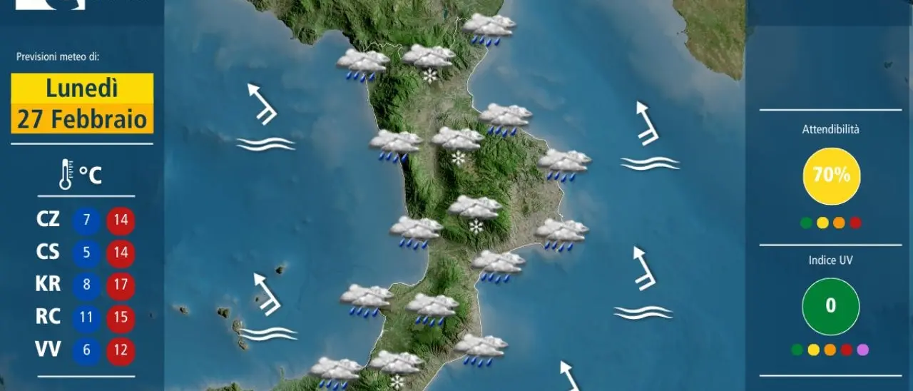 Tornano pioggia e neve, diramata l’allerta gialla. A Crotone il maltempo rischia di rallentare la ricerca dei dispersi del naufragio