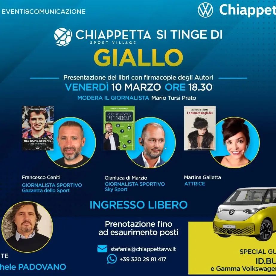 Il Chiappetta sport village si tinge di giallo: i giornalisti Ceniti e di Marzio e l’attrice Galletta presentano i loro libri