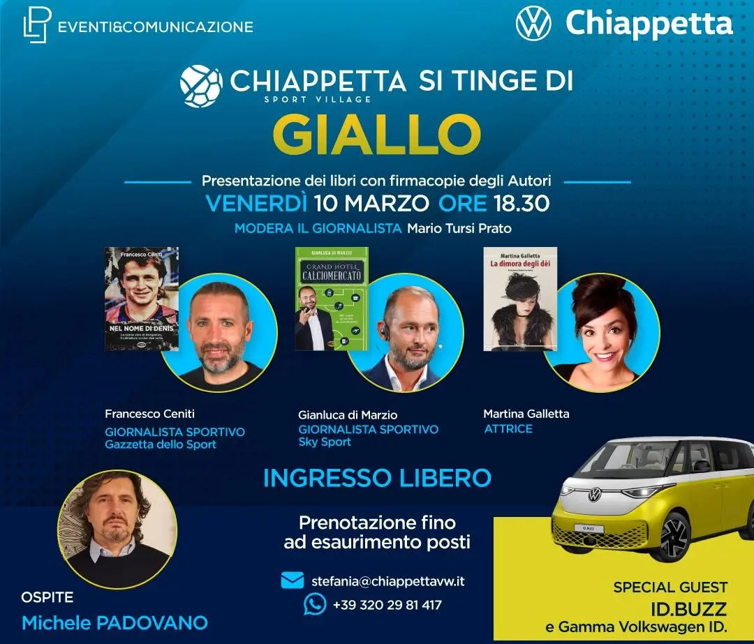 Il Chiappetta sport village si tinge di giallo: i giornalisti Ceniti e di Marzio e l’attrice Galletta presentano i loro libri