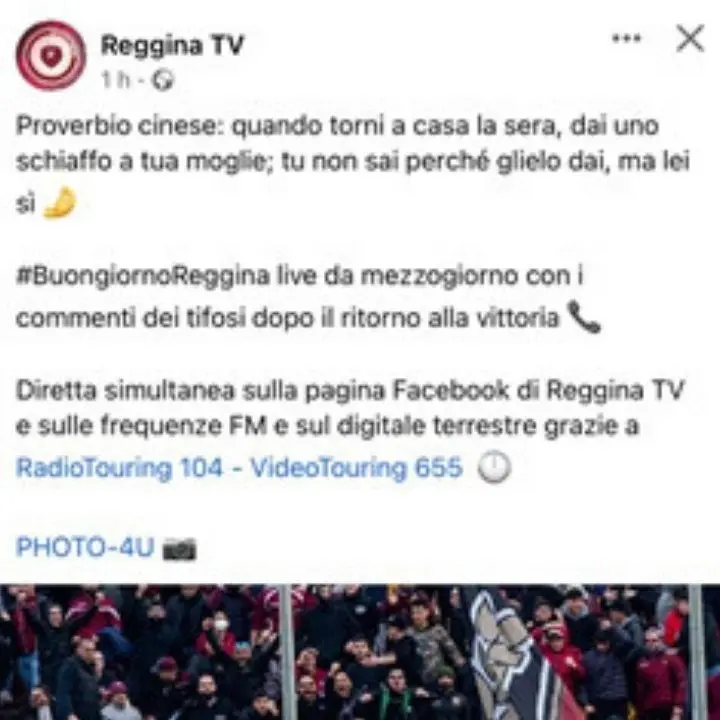 «Quando torni a casa dai uno schiaffo a tua moglie… »: il post sessista apparso sui social di RegginaTv