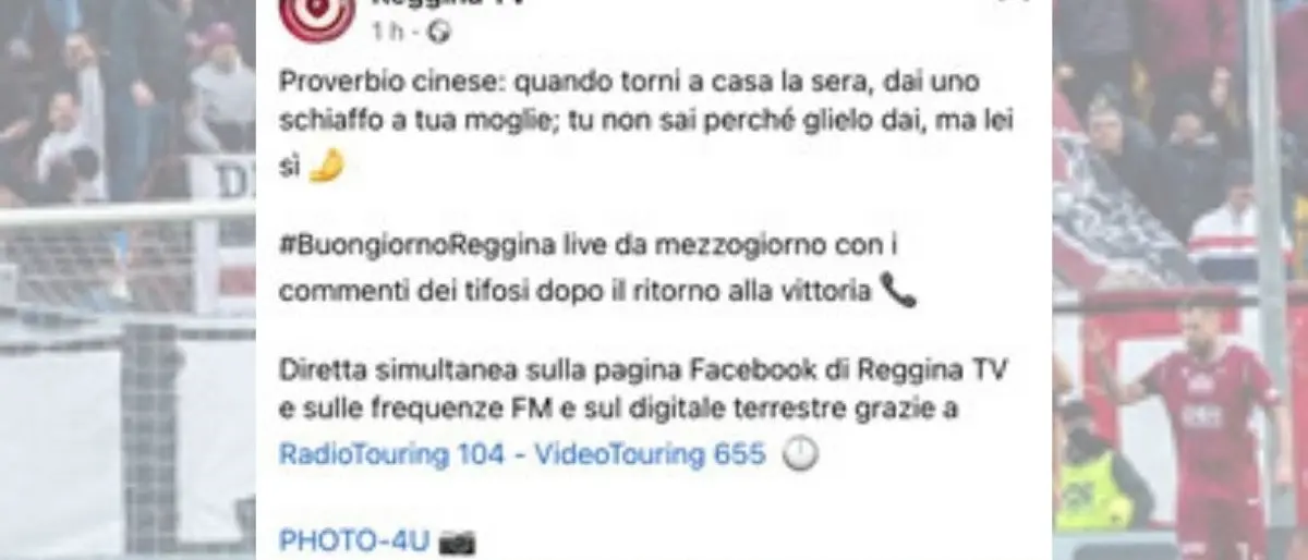 «Quando torni a casa dai uno schiaffo a tua moglie… »: il post sessista apparso sui social di RegginaTv
