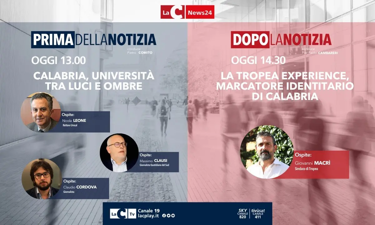 Le università in Calabria tra luci e ombre tra i temi dell’informazione live di LaC News24 in onda oggi alle 13