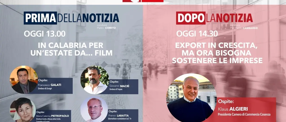 Avvio della stagione estiva e crescita dell’export: i temi dell’informazione live di LaC News24 a partire dalle 13 - LA DIRETTA