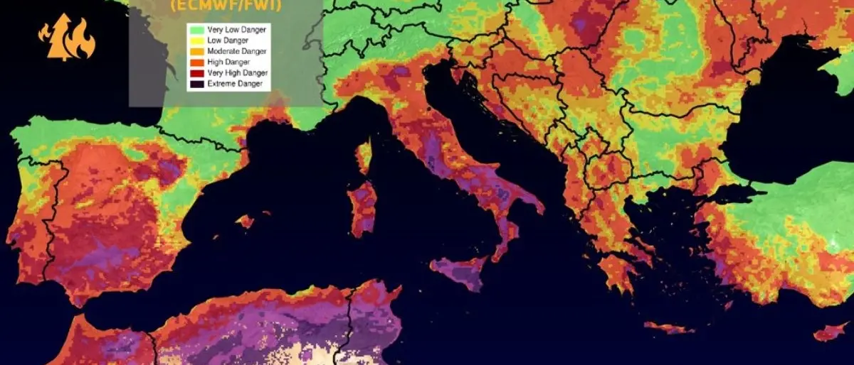 L’allarme dal satellite europeo che monitora il rischio incendi: “pericolo estremo”