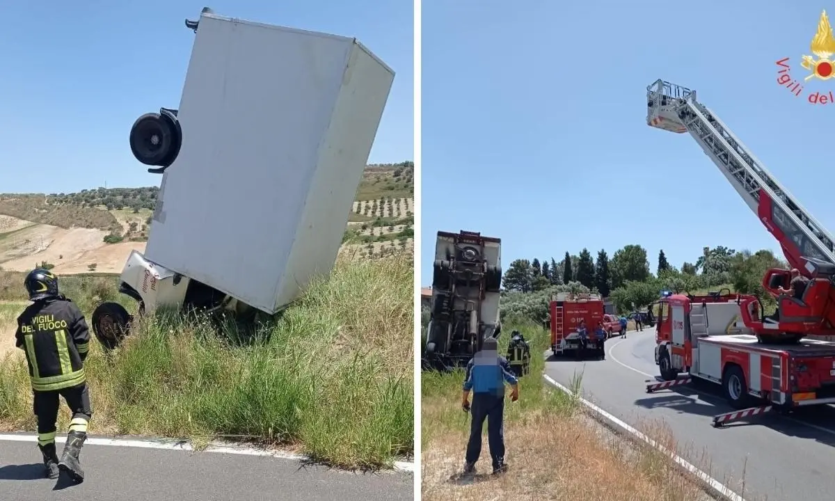 Autocarro si ribalta lungo la carreggiata della Sp148: conducente trasferito in ospedale