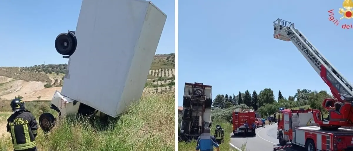 Autocarro si ribalta lungo la carreggiata della Sp148: conducente trasferito in ospedale