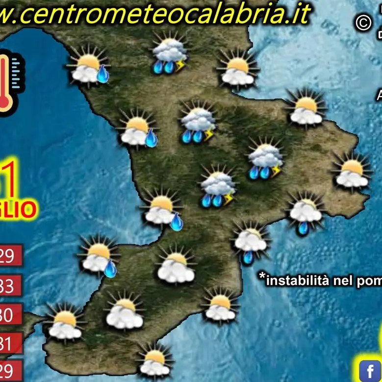 Domenica fresca e piogge in Calabria: ecco le previsioni per la giornata del 31 luglio