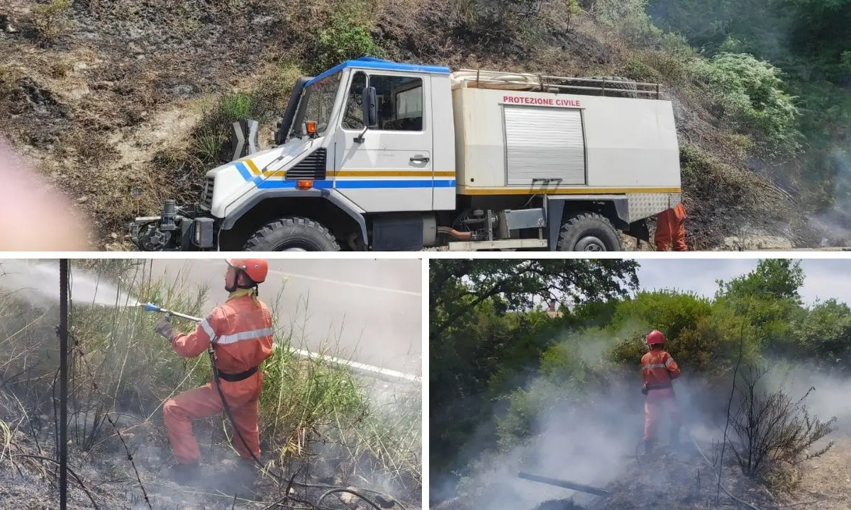 Fiamme coinvolgono materiale edile e minacciano abitazioni, paura a Tiriolo