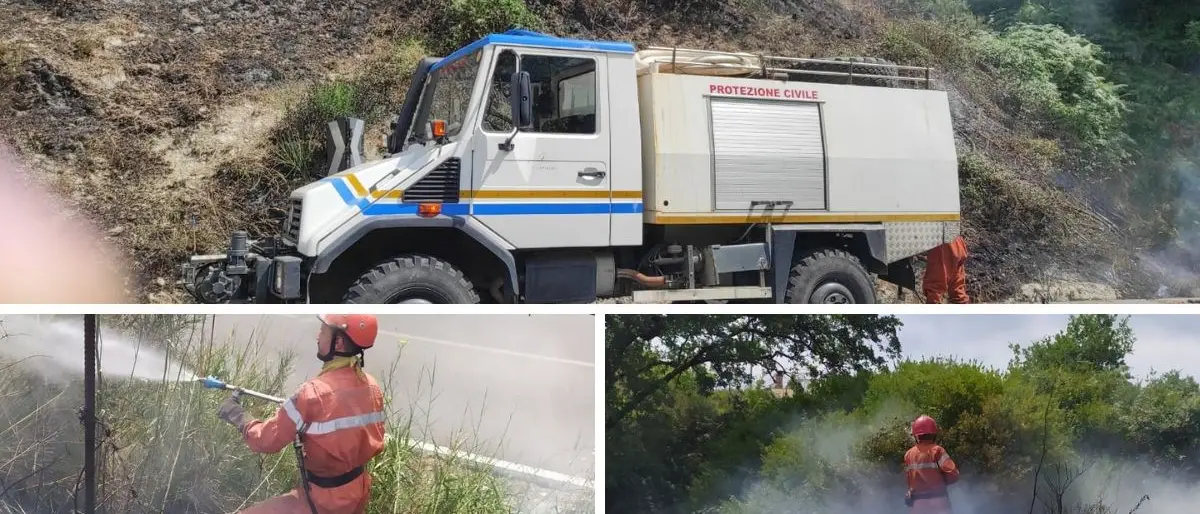 Fiamme coinvolgono materiale edile e minacciano abitazioni, paura a Tiriolo