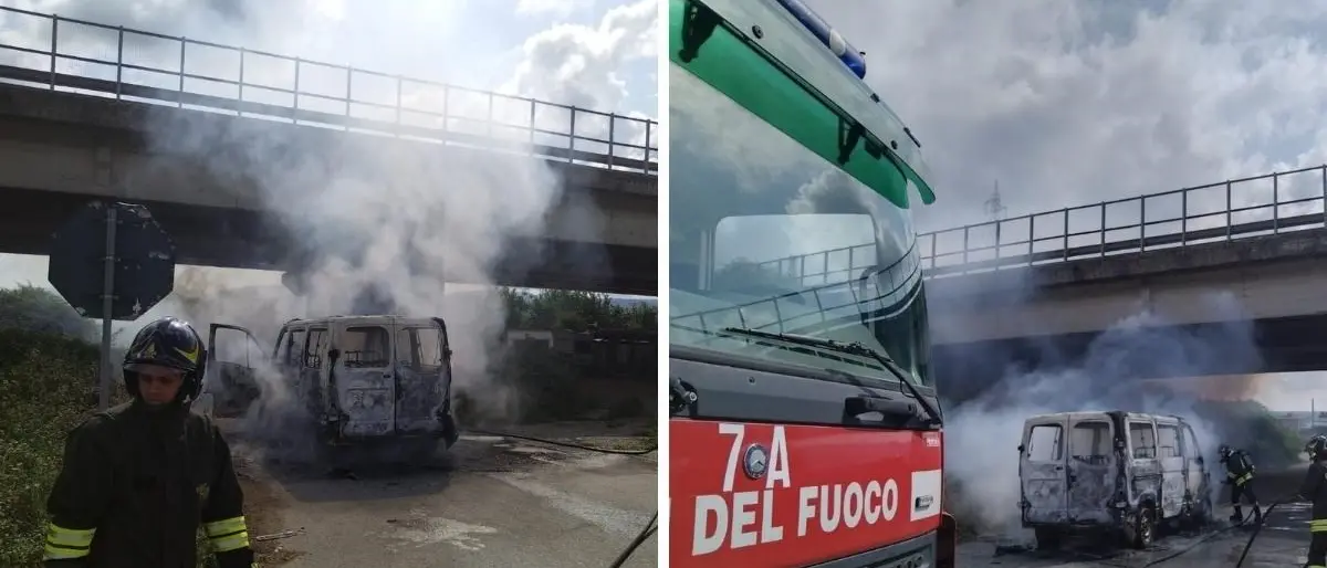 Incendio a Lamezia, in fiamme un furgone in transito nella zona industriale: illeso il conducente