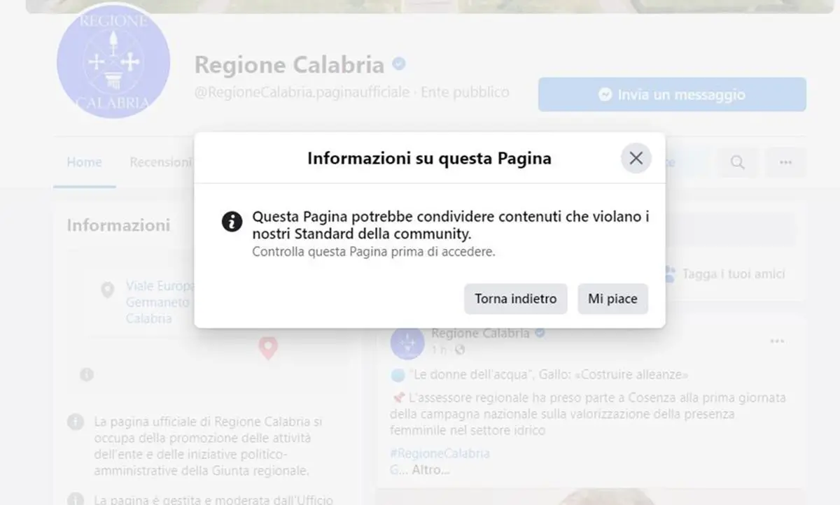 «Questa pagina viola gli standard della nostra community»: Facebook “banna” la Regione Calabria?