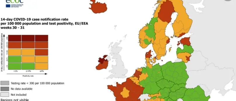 Covid, anche la Calabria tra le regioni italiane rosse nelle mappe Ue