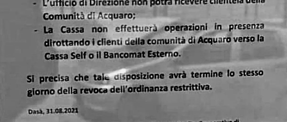 Covid, banca impedisce l’accesso ai correntisti di Acquaro: l’indignazione del sindaco