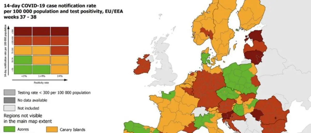 Covid, la Calabria unica regione italiana in rosso nella mappa Ue