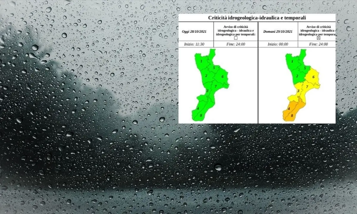 Maltempo Calabria: domani allerta arancione sul Reggino, gialla sull’area centrale