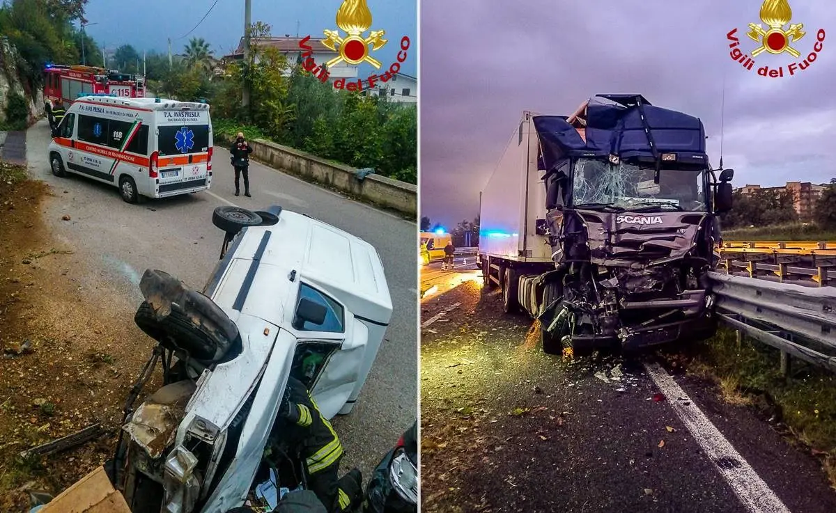 Due incidenti nel Cosentino, scontro tra due autocarri e un’auto ribaltata: feriti i conducenti