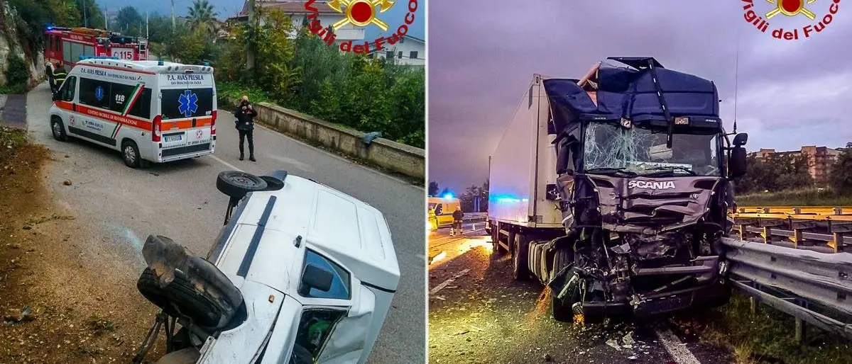 Due incidenti nel Cosentino, scontro tra due autocarri e un’auto ribaltata: feriti i conducenti