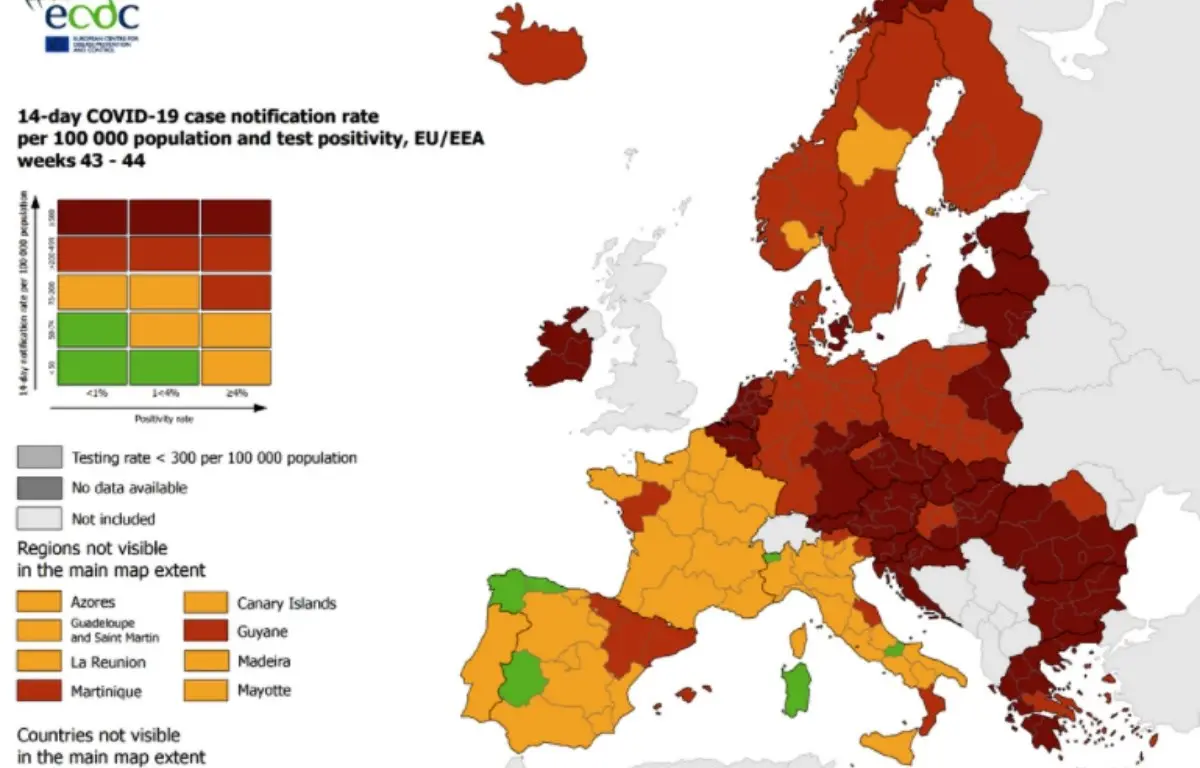 Covid, la Calabria torna tra le regioni italiane in rosso nella mappa Ue