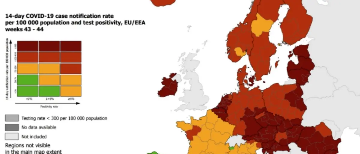 Covid, la Calabria torna tra le regioni italiane in rosso nella mappa Ue