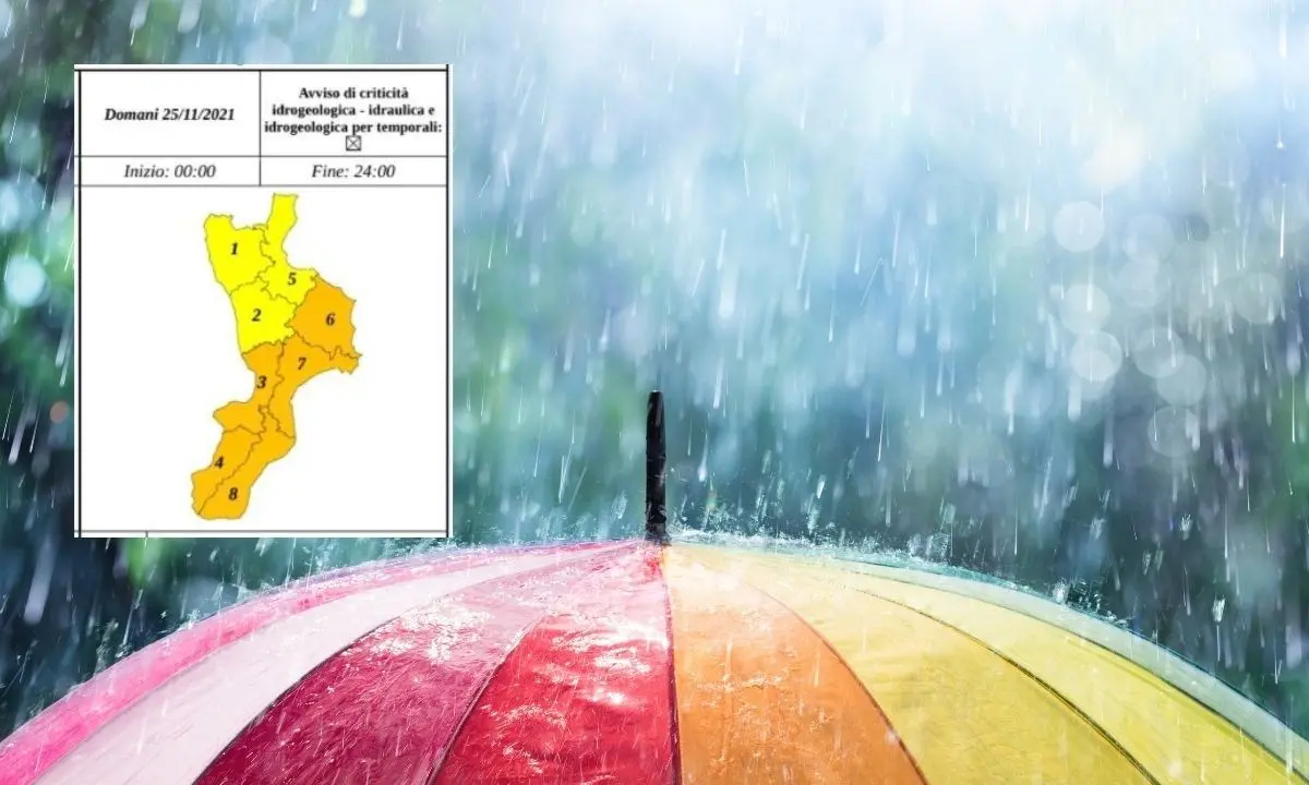 Maltempo in arrivo in Calabria, allerta arancione su buona parte della regione: il bollettino della Prociv