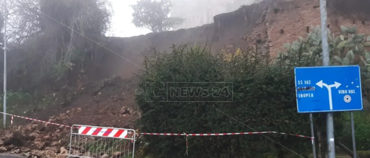Maltempo, alle porte di Vibo cede un muro di contenimento