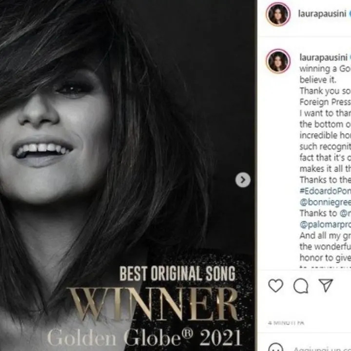 Laura Pausini vince il Golden Globe per la migliore canzone originale