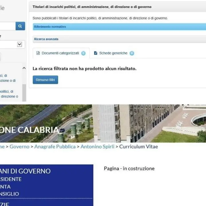 Regione, «Sezione amministrazione trasparente 'vuota' e dati della Giunta secretati»