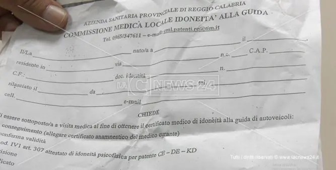 Asp Reggio, non c’è il presidente della commissione medica e la patente diventa un miraggio