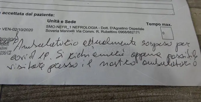 Lamezia, rischia la dialisi ma le visite sono bloccate per il Coronavirus