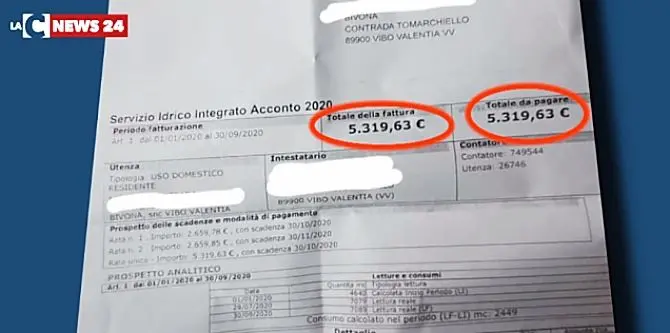 Vibo Valentia, stangata sulle bollette dell'acqua: c’è chi deve pagare oltre 5mila euro