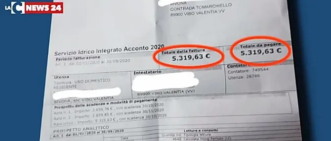 Vibo Valentia, stangata sulle bollette dell'acqua: c’è chi deve pagare oltre 5mila euro