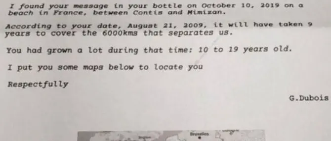 Getta in mare un messaggio in bottiglia, la risposta 9 anni dopo dalla Francia