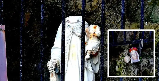 Orrore a Briatico, decapitata la statua della Madonna col Bambinello