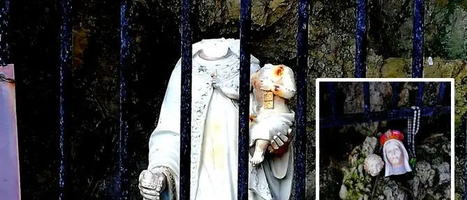 Orrore a Briatico, decapitata la statua della Madonna col Bambinello