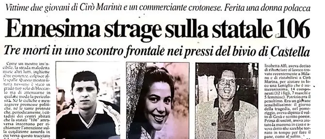 Morirono sulla 106, dopo 20 anni lo struggente appello dei familiari: «Ragazzi, non bevete»