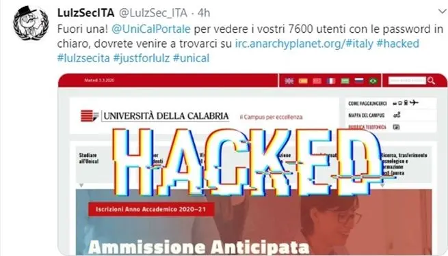 Attacco informatico al portale dell'Università della Calabria