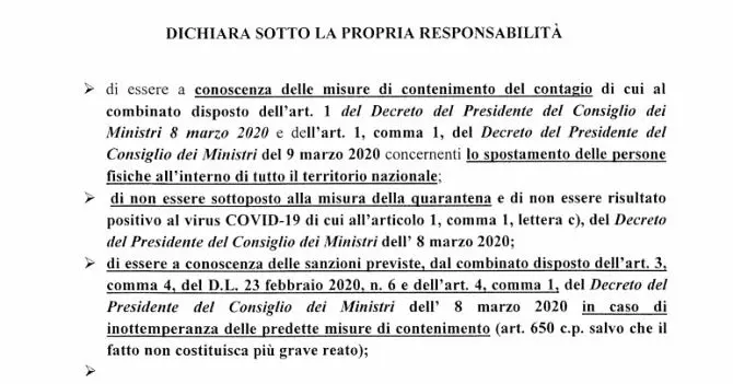 Coronavirus, arriva il nuovo modulo per l'autocertificazione