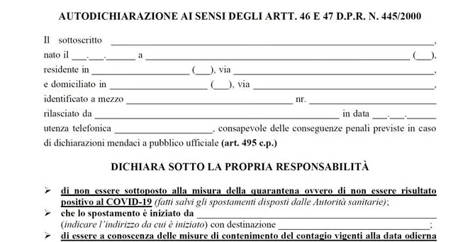 Autocertificazione, si cambia ancora: il link per scaricare il nuovo modulo