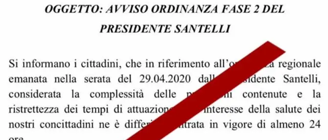 «Ordinanza Santelli ritirata», ma è una fake news e la presidente smentisce