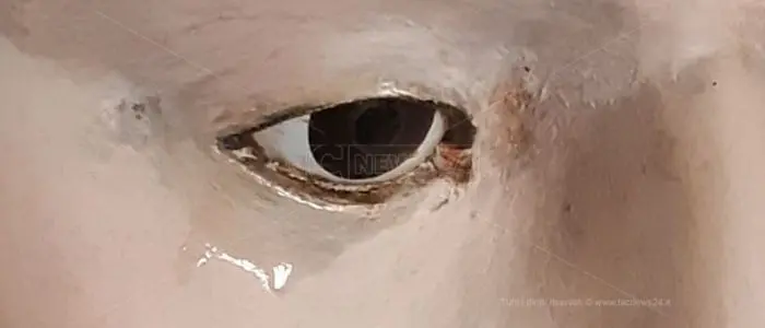 Lacrime sulla statua di San Francesco a Pannaconi, il parroco ai fedeli: «Pregate»