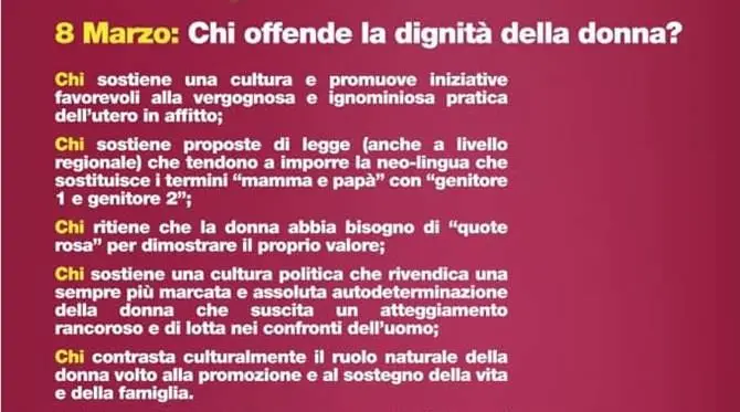 Festa della donna, è bufera sul volantino choc della Lega di Crotone