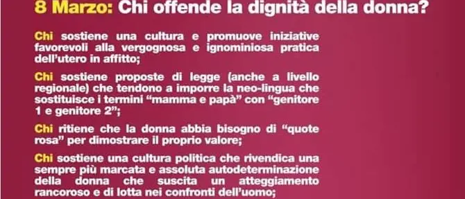 Festa della donna, è bufera sul volantino choc della Lega di Crotone