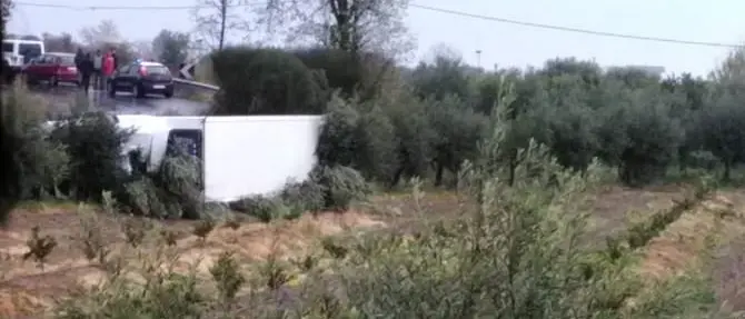 Incidente a Cassano, camion si ribalta e finisce in una scarpata