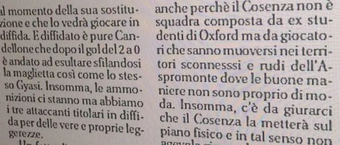 Cosenza sull'Aspromonte, la gaffe del cronista sportivo su l'Alto Adige