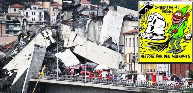 L'ironia di Charlie Hebdo sulla tragedia del ponte Morandi scatena le polemiche