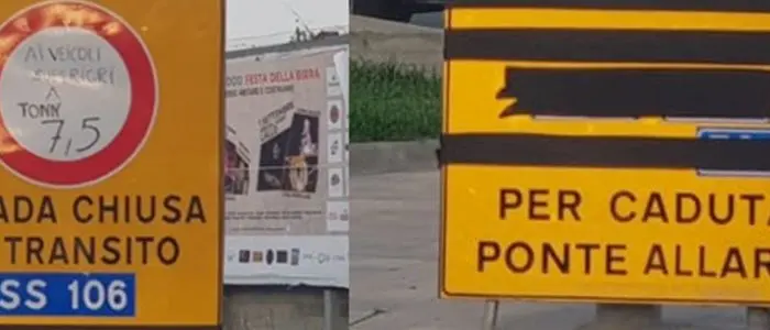Divieto di accesso per “caduta ponte”. Il cartello Anas sull’Allaro è una barzelletta